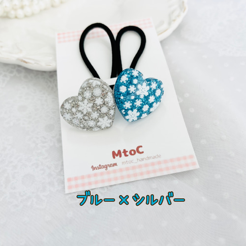 レジンヘアゴム　雪　冬　水色　ラメ　シンプル　可愛い レジンヘアゴム 雪 冬 水色 ラメ シンプル 可愛い