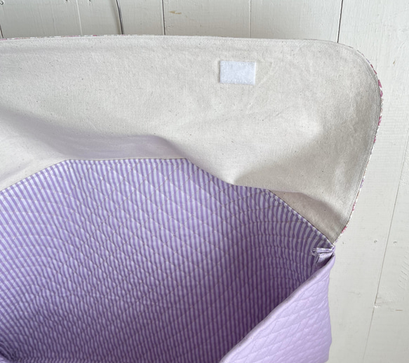 防災頭巾カバー（ピンク小花柄×パープル） 4枚目の画像