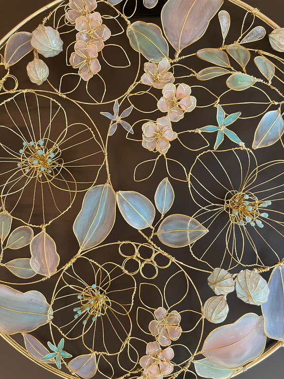 【一点物】春色の壁飾り　ウォールアート　約30㎝ ワイヤーリース ワイヤーアート　ディップフラワー　 7枚目の画像