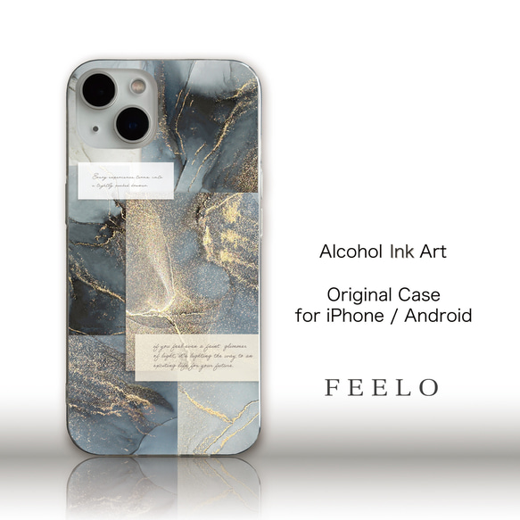 iPhone/Android スマホケース アルコールインクアート モノトーン