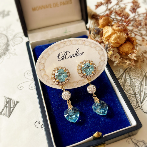 rinka◇アクアマリン×ハーキマーダイヤモンド水晶 イヤリング 他