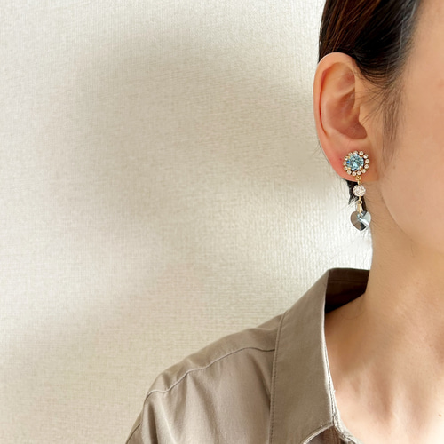 3月誕生石アクアマリン・ハートイヤリング【上品 3月誕生石アクアマリン・ハートイヤリング【上品