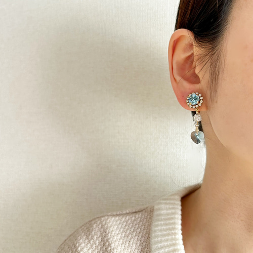 3月誕生石アクアマリン・ハートイヤリング【上品