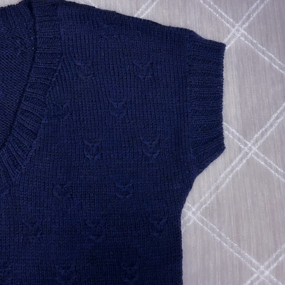 【新作】手編み　ニット　紺色　半袖　 4枚目の画像