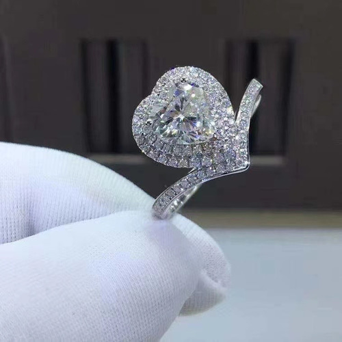 newデザイン】ハートシェイプ モアサナイト ダイヤ リング K18WG 指輪  