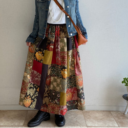 再販3 紡ぐ♪ウィリアムモリスのパッチワークスカート（レッド）＊受注