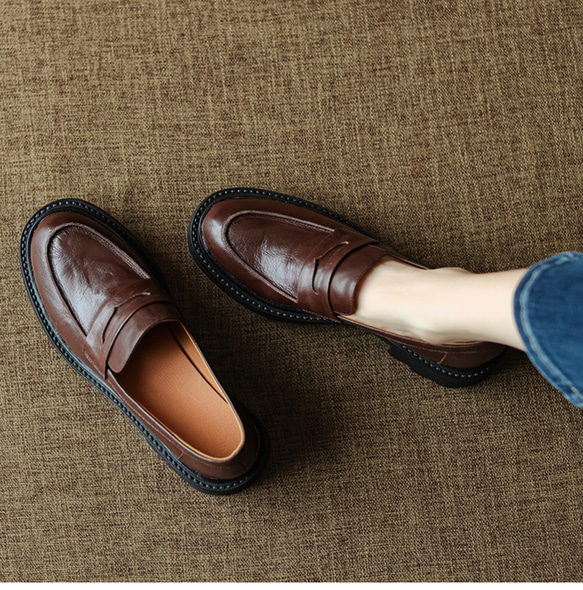 人気の定番ローファー 毎日履いても快適！ シンプルなデザイン！厚底靴 カジュアルシューズ シューズ 柔らかい靴 革職人 3枚目の画像