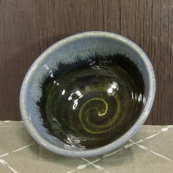 陶器ご飯茶碗（小）深い青＋白（2）【240114】 3枚目の画像