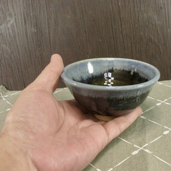 陶器ご飯茶碗（小）深い青＋白（2）【240114】 5枚目の画像