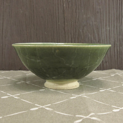 陶器 ご飯茶碗（大） 緑＋ベージュ【240107】 2枚目の画像