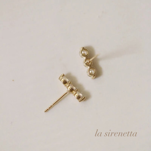 受注製作ピアス ＊ three zirconia pierce 4枚目の画像