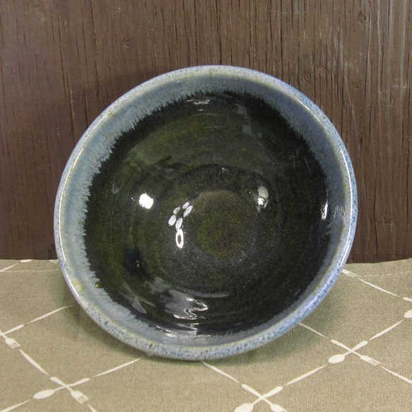 陶器 ご飯茶碗（大） 濃紺＋白【240101】 3枚目の画像