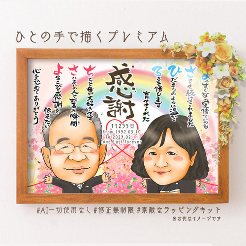 似顔絵 両親贈呈品／両親贈答品・2名・ 仄かに薫る桃☆ 絵画