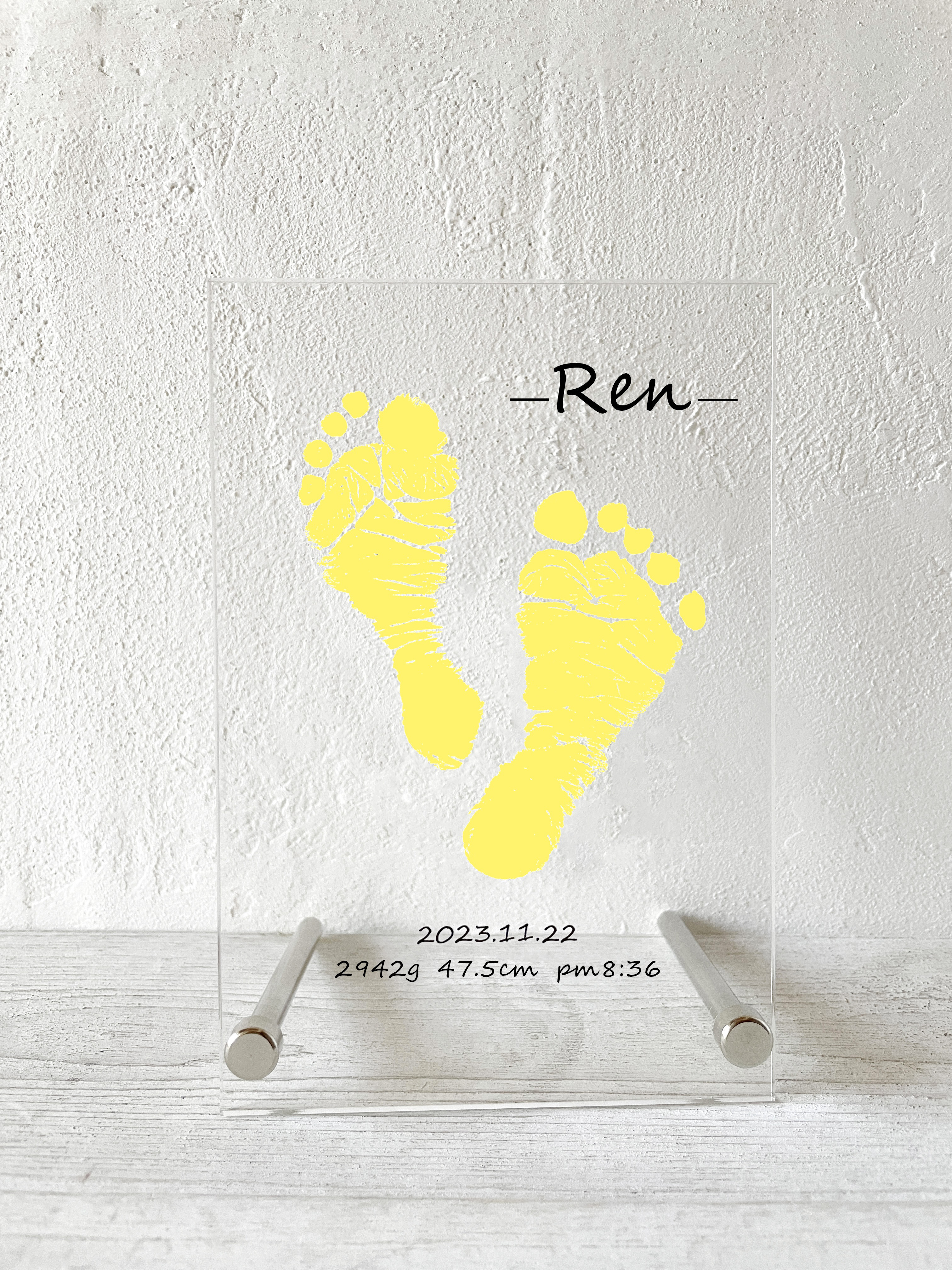 選べる色！●赤ちゃん両足形●クリア【命名書 新生児〜】アクリルフォトスタンド ベビー（足形8cm前後まで）