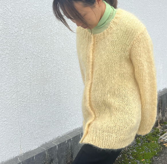 ハンドメイド 軽ふわモヘアカーディガン レモンイエロー 一点物 