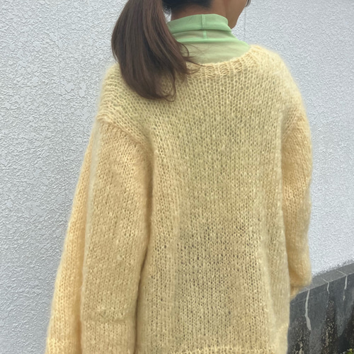 ハンドメイド 軽ふわモヘアカーディガン レモンイエロー 一点物 
