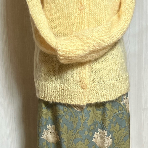 ハンドメイド 軽ふわモヘアカーディガン レモンイエロー 一点物 