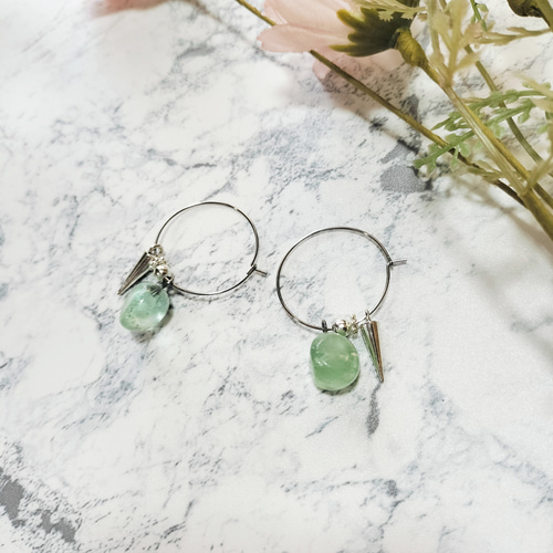 ピアス フープ シルバー 天然石 ミントブルー スタッズ ピアス（フープ