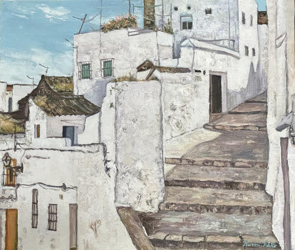 迷路のような村(スペイン、アルコスデラフロンテーラ、油絵10号、原画 