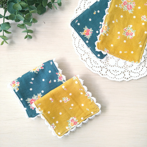 ハーフサイズ 2枚セット】フラワードッドのガーゼミニハンカチ・ミニ