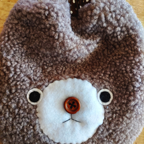 一年中使える もこもこくまさんの巾着ポーチ ブラウン 巾着袋 yuyu511  