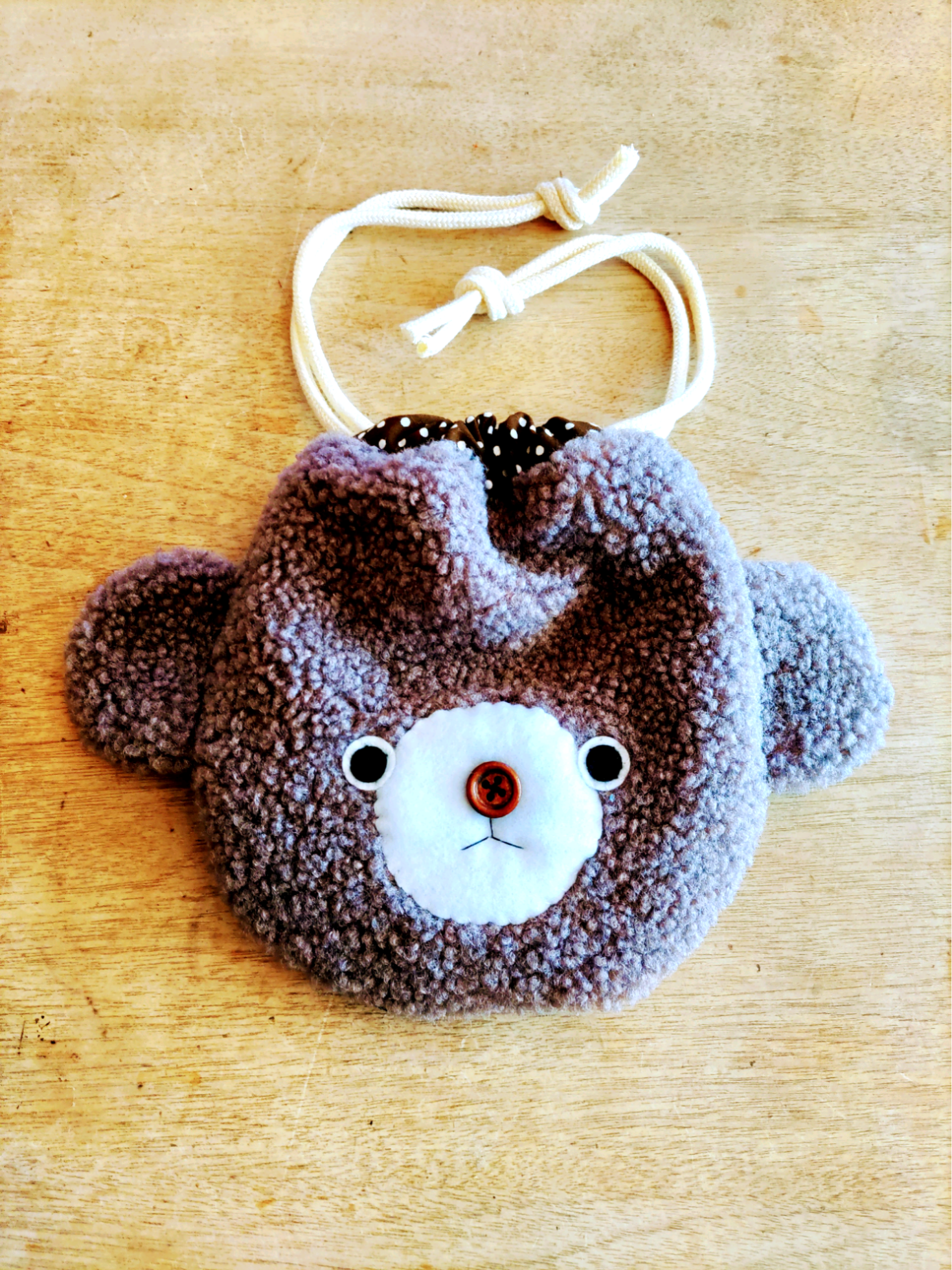 一年中使える もこもこくまさんの巾着ポーチ ブラウン 巾着袋 yuyu511  