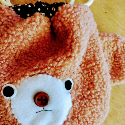 一年中使える もこもこくまさんの巾着ポーチ ピンクブラウン 雑貨  