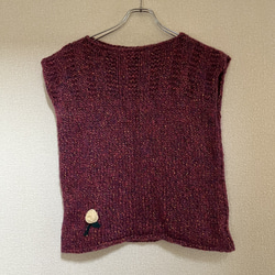 手編み　ベスト　手編みのベスト　赤　ラメ入り　バラのモチーフ　バラ　手縫い 2枚目の画像