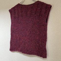 手編み　ベスト　手編みのベスト　赤　ラメ入り　バラのモチーフ　バラ　手縫い 8枚目の画像