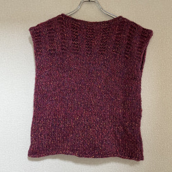 手編み　ベスト　手編みのベスト　赤　ラメ入り　バラのモチーフ　バラ　手縫い 7枚目の画像