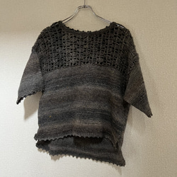 手編み　トップス　 カットソー ニット 半袖 黒　ラメ入り　手編みのトップス 13枚目の画像