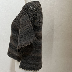 手編み　トップス　 カットソー ニット 半袖 黒　ラメ入り　手編みのトップス 10枚目の画像