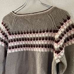 手編みのセーター　手編み　セーター　ニット　 ボーダ　茶色 セーター 11枚目の画像