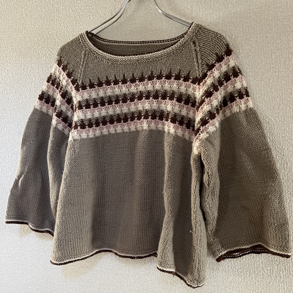 手編みのセーター　手編み　セーター　ニット　 ボーダ　茶色 セーター 3枚目の画像