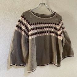 手編みのセーター　手編み　セーター　ニット　 ボーダ　茶色 セーター 2枚目の画像
