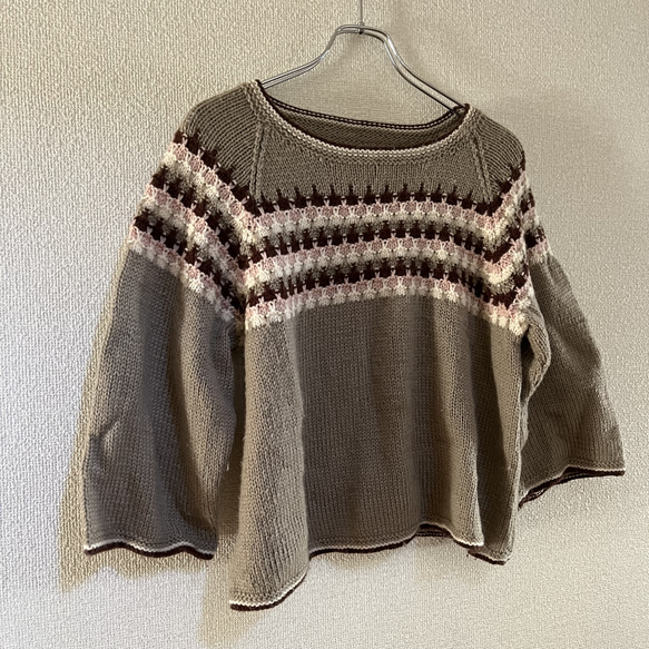 手編みのセーター　手編み　セーター　ニット　 ボーダ　茶色 セーター 2枚目の画像