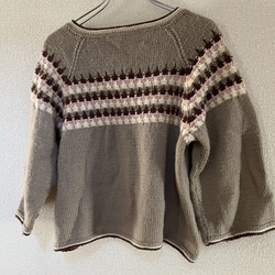 手編みのセーター　手編み　セーター　ニット　 ボーダ　茶色 セーター 9枚目の画像