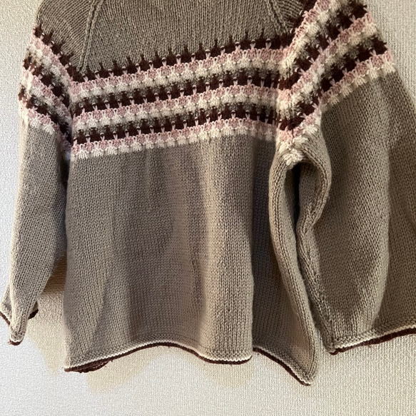 手編みのセーター　手編み　セーター　ニット　 ボーダ　茶色 セーター 12枚目の画像