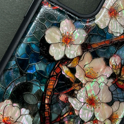 iPhone 16 珍珠母貝風格櫻花設計個人化天然貝殼手機殼，柔軟，花卉藝術，防震保護套，046 第2張的照片