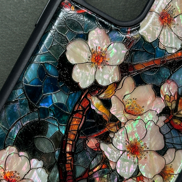 iPhone 16 珍珠母貝風格櫻花設計個人化天然貝殼手機殼，柔軟，花卉藝術，防震保護套，046 第2張的照片