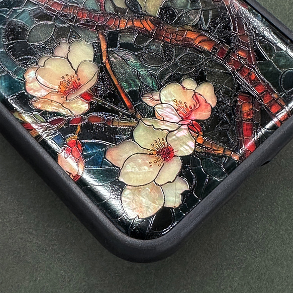 iPhone 16 珍珠母貝風格櫻花設計個人化天然貝殼手機殼，柔軟，花卉藝術，防震保護套，046 第9張的照片