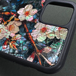 iPhone 16 珍珠母貝風格櫻花設計個人化天然貝殼手機殼，柔軟，花卉藝術，防震保護套，046 第3張的照片