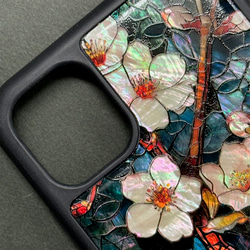 iPhone 16 珍珠母貝風格櫻花設計個人化天然貝殼手機殼，柔軟，花卉藝術，防震保護套，046 第10張的照片