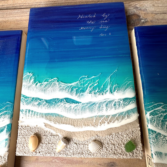3連　オーシャンパネル　　波　海　貝殻　新築祝い　開店祝い　プレゼント　インテリア雑貨　 2枚目の画像