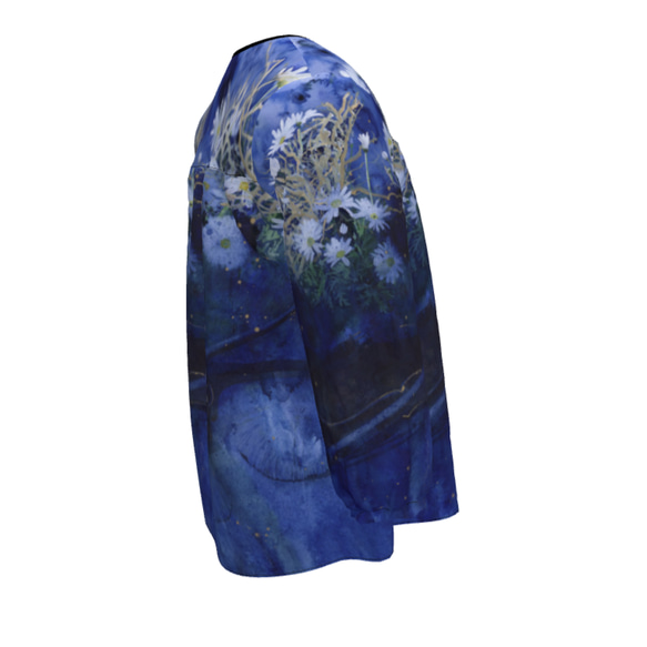 晴れやかブルー2024【受注生産】XXS～７XL　海の底で見る夢の水彩フラワーブラウス 4枚目の画像