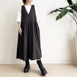 サロペットスカート/ジャンパースカート rayon linen dark brown（ペチコート付き） 2枚目の画像