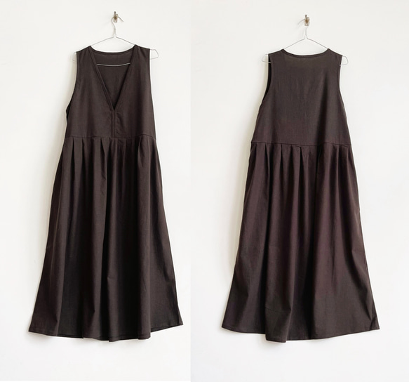 サロペットスカート/ジャンパースカート rayon linen dark brown（ペチコート付き） 8枚目の画像
