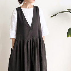 サロペットスカート/ジャンパースカート rayon linen dark brown（ペチコート付き） 3枚目の画像