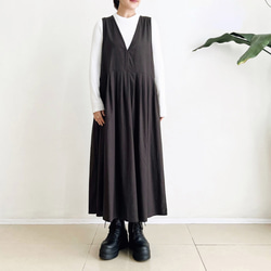 サロペットスカート/ジャンパースカート rayon linen dark brown（ペチコート付き） 4枚目の画像