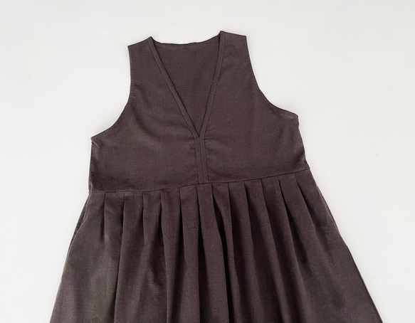 サロペットスカート/ジャンパースカート rayon linen dark brown（ペチコート付き） 9枚目の画像